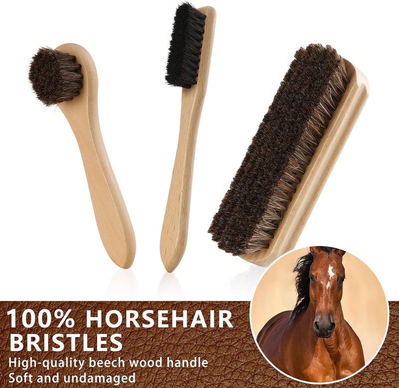 Awaydol 10 PCS Leather Care Kit - Horsehair Brushes,Saddle Soap,Waterproofing Wax,Mink Oil Conditioner,Polishing Cloth,Microfiber cloth,Boot Shoe Shine Cleaning Kit Gift for Men Cowboy Husband Dad ﻿ - Image 2
